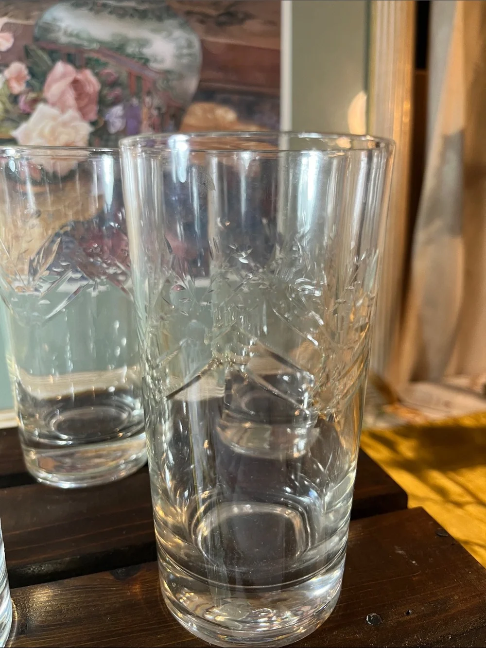 Clear Etched Highball Glasses - Set of 5 tivoli wheat pattern